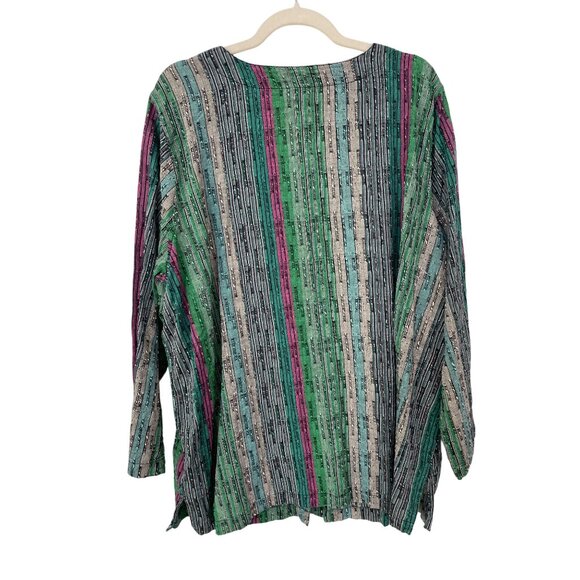 Roamans Tunic Shirt Plus Size 24W Striped V Neck Button Front Green Pink Classic - Picture 2 of 6
